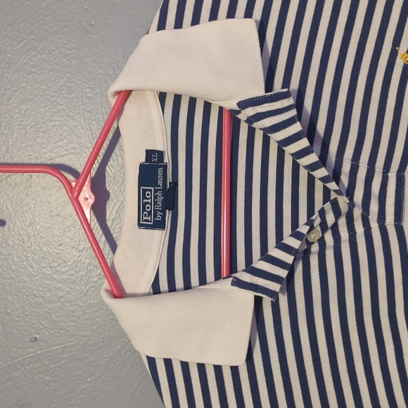 Vintage Y2K Polo By Ralph Lauren Navy and White Striped Collared Polo Logo XL - Picture 6 of 8